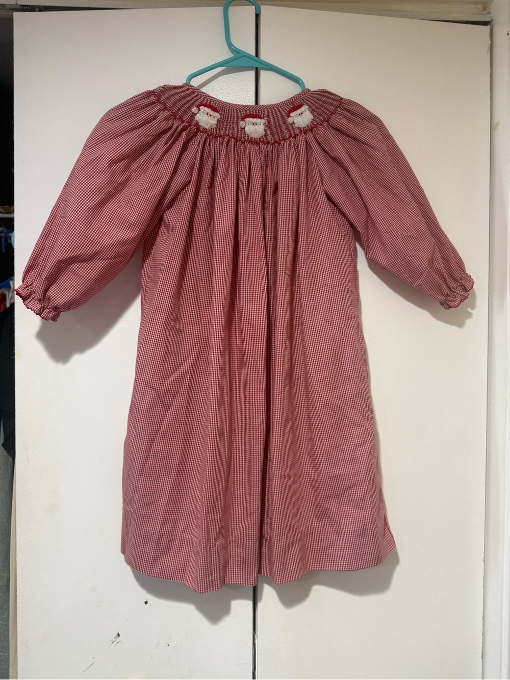 Girls Red Gingham Smocked Bishop Dress